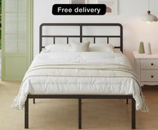 Black Double Bed Frame 4ft 6 with Curved Headboard, Heavy Duty 46 cm High