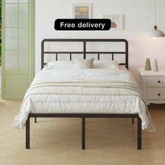 Black Double Bed Frame 4ft 6 with Curved Headboard, Heavy Duty 46 cm High