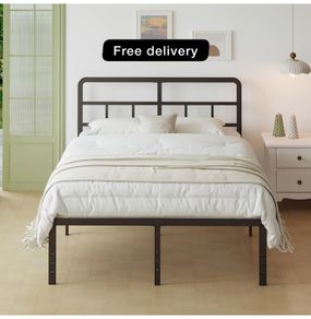 Black Double Bed Frame 4ft 6 with Curved Headboard, Heavy Duty 46 cm High