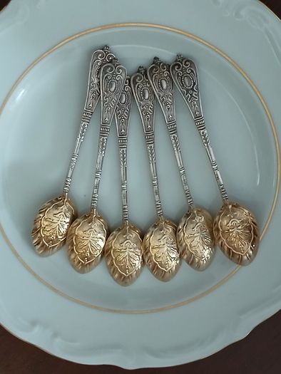 Antique coffee spoons gold & silver plated  engraved magnificent