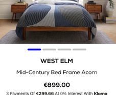 West Elm real wood double bed frame