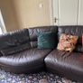 Brown leather couch and armchair Image 8