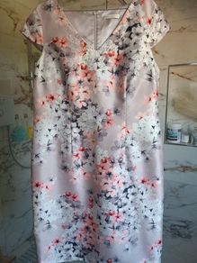 Bridal boutique designer Jacques Vert floral embellished dress 16 wedding guest mother of the bride silver grey peach 16