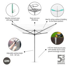 Brabantia 60m 4 Arm Topspinner Rotary with Soil Spear