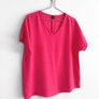 Pre Owned Bright Pink Swiss Dot V-Neck Short Sleeve Blouse Image 2