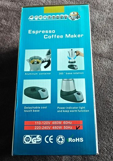 Electric Moka Pot, 6-Cup Espresso Maker, Like New, 200 Filters, Half-Dose Insert