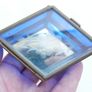 Vintage blue and clear etched flowers Brass trinket box , glass jewelry box Image 9