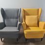 Matching Pair of Wingback Armchairs Grey  Yellow  Storage Clearance  Sold as seen Image 2