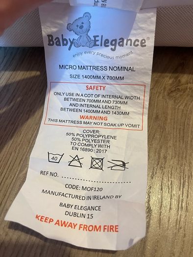 Baby Elegance cot mattress