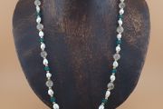 Vintage Himalayan Chain Link Tibetan Agate Dzi Beads With Pearls &amp; Himalayan Quartz Necklace