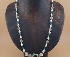 Vintage Himalayan Chain Link Tibetan Agate Dzi Beads With Pearls & Himalayan Quartz Necklace