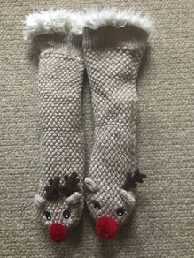 F&F Knitted Reindeer Slipper Socks size S/M