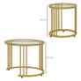 Round Coffee Tables Set of 2, Nesting Tables with Tempered Glass Top and Steel Frame, 60cmx60cmx47cm, Gold Tone Image 5