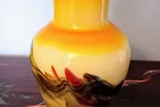 Vintage Art Glass Vase with Swirl Color Designs and Ruffled Top.