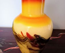 Vintage Art Glass Vase with Swirl Color Designs and Ruffled Top.