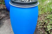 Large Blue Plastic Storage Barrel / Drum with Clamp Lid (220L)