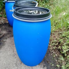 Large Blue Plastic Storage Barrel / Drum with Clamp Lid (220L)