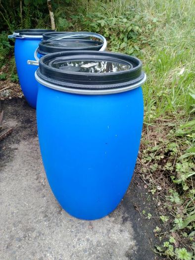 Large Blue Plastic Storage Barrel / Drum with Clamp Lid (220L)
