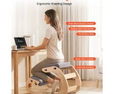 Ergonomic Kneeling Chair, Wooden Posture Knee Chair with Adjustable Thick Foam Cushions & Solid Wood Frame, Adjustable Height, Relief for Neck or Back Pain for Home, Office or Meditation, Gray