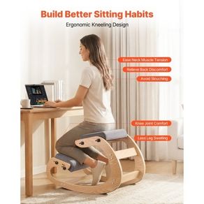 Ergonomic Kneeling Chair, Wooden Posture Knee Chair with Adjustable Thick Foam Cushions & Solid Wood Frame, Adjustable Height, Relief for Neck or Back Pain for Home, Office or Meditation, Gray