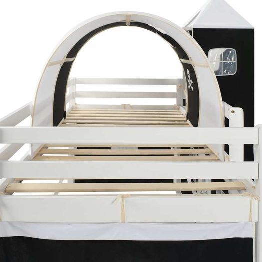 Childrens Loft Bed Frame with Slide & Ladder Pinewood 97x208 cm
