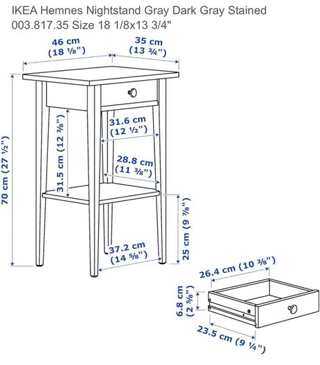 IKEA Hemnes Nightstand Gray Dark Gray Stained 003.817.35 Size 18 1/8x13 3/4"