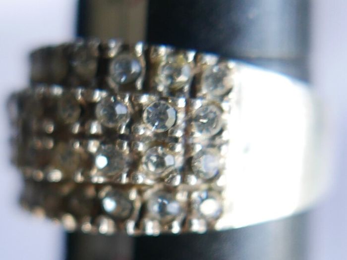 Vintage Sterling Silver 925 Lab Created Ice White Cubic Zirconia Cluster Ring size P - 4,95g