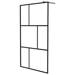 Walk-in Shower Wall with Tempered Glass Black 115x195 cm