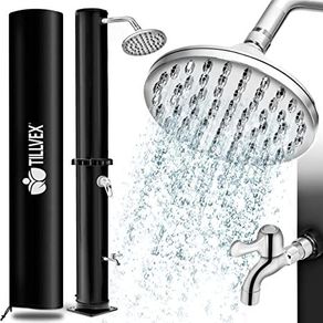 Solar Shower 20 Litres Solar Garden Shower Warm Water Pool Shower Camping No Power Connection with Tap and Rain Shower Head Garden Hose Connection,