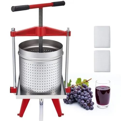 Fruit Wine Press, 3.96Gal/15L, Stainless Steel Manual Juice Maker, Heavy Duty T-Shaped Handle & Cross-beam for Cider Apple Grape Vegetable Press, with 2 Filter Bags, for Kitchen Home Brewing