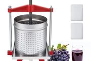 Fruit Wine Press, 3.96Gal/15L, Stainless Steel Manual Juice Maker, Heavy Duty T-Shaped Handle &amp; Cross-beam for Cider Apple Grape Vegetable Press, with 2 Filter Bags, for Kitchen Home Brewing