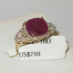 5.63 ctw. Genuine Ruby & Diamond Engagement  10K Gold Ring