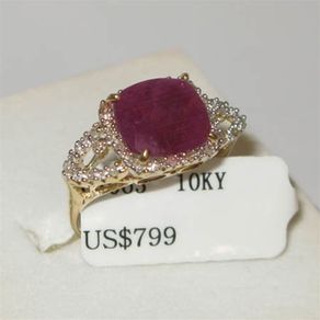 5.63 ctw. Genuine Ruby & Diamond Engagement  10K Gold Ring