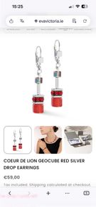 Coeur De Lion GeoCUBE Red Silver Drop Earrings | Eva Victoria