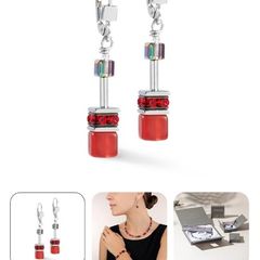 Coeur De Lion GeoCUBE Red Silver Drop Earrings | Eva Victoria