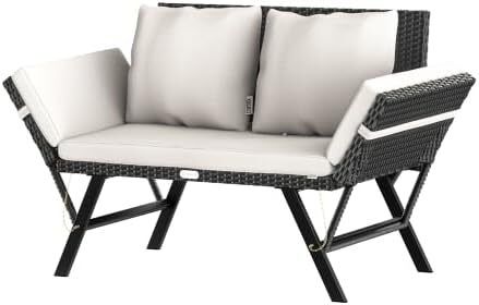 Polyrattan Garden Bench 4 in 1 with Reclining Function Weatherproof, adjustable Amrests