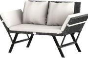 Polyrattan Garden Bench 4 in 1 with Reclining Function Weatherproof, adjustable Amrests
