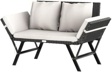 Polyrattan Garden Bench 4 in 1 with Reclining Function Weatherproof, adjustable Amrests