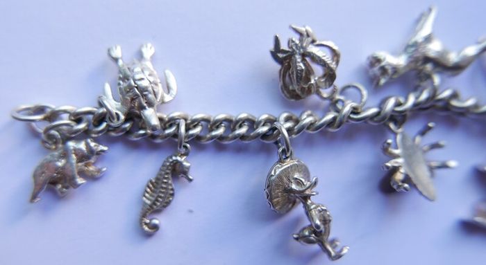 Vintage Heavy Sterling Silver Charm Bracelet length 7" - 37,9g