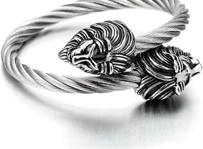 Cool Steel and Beyond Men's Elastic Adjustable Lion Head Bangle Bracelet Stainless Steel Twisted Cable Cuff Bracelet. Brand New! Free Postage!