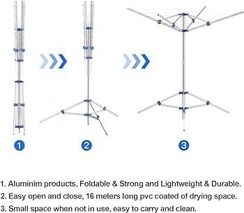 NEW SALE | Rotary Washing Line Foldable | 4 Arms 16M Large Drying Area | Free Standing Aluminium Camping Clothes Airer