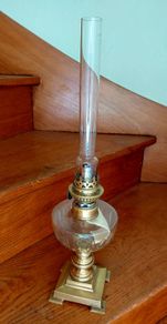 antique French crystal glass oil lamp, works