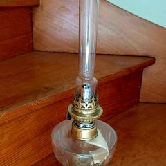 antique French crystal glass oil lamp, works