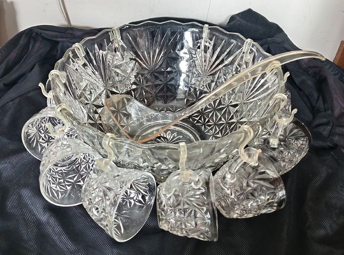 Vintage Glass Punch Bowl Set