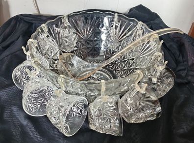 Vintage Glass Punch Bowl Set