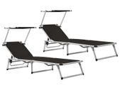 Folding Sun Loungers with Roof 2 pcs Aluminium&Textilene Black