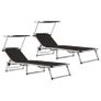 Folding Sun Loungers with Roof 2 pcs Aluminium&Textilene Black Image 5