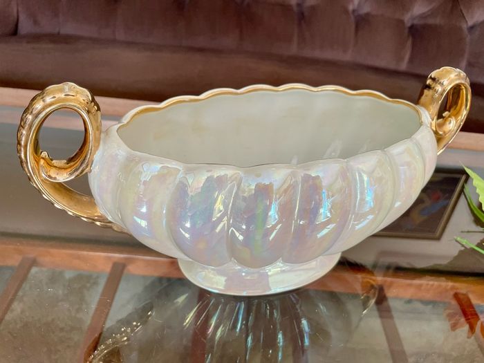 Vintage H J  Wood Burslem Pearlescent Lustre Mantel Vase with Gold Handles