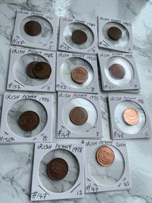 Irish decimal pennies x 12. Three for 1 euro. 3 euro the lot. Dates listed below