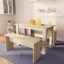 Dining Table and Benches 3 Pieces Chipboard Oak Image 5
